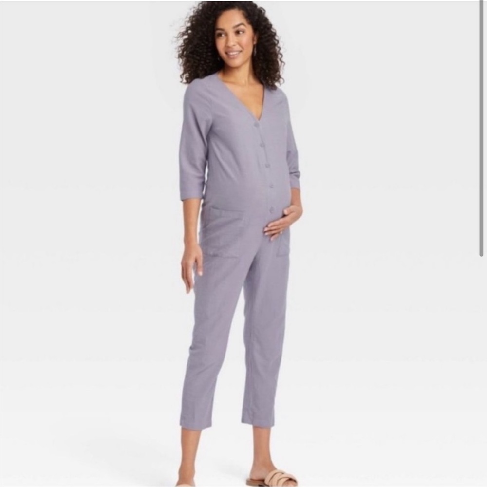 THE NINES by HATCH Lavender Cotton Blend Maternity Romper